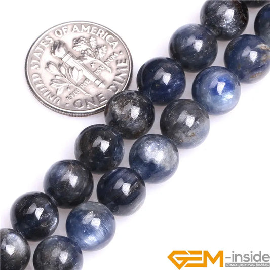 Natural Blue Kyanite Round Beads – 15" Strand for DIY Jewelry Making (4mm–12mm)