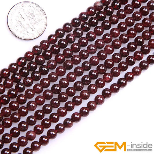 Natural Dark Red Garnet Round Beads – 15" Strand for DIY Jewelry Making (6mm / 8mm / 10mm)