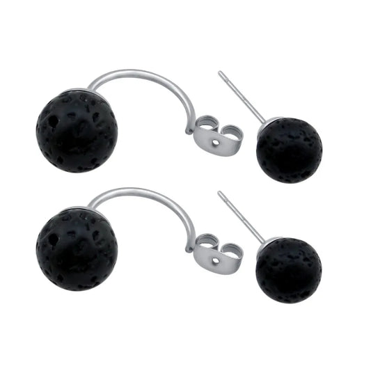 Black Natural Lava Rock Stone Bead Stud Earrings – DIY Aromatherapy Diffuser Jewelry for Women