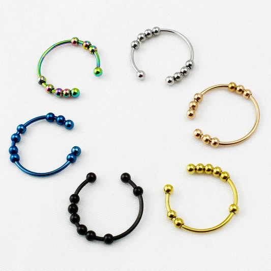 Stainless Steel DIY Beads Spinner Fidget Ring – Adjustable Anti-Stress Ring for Women