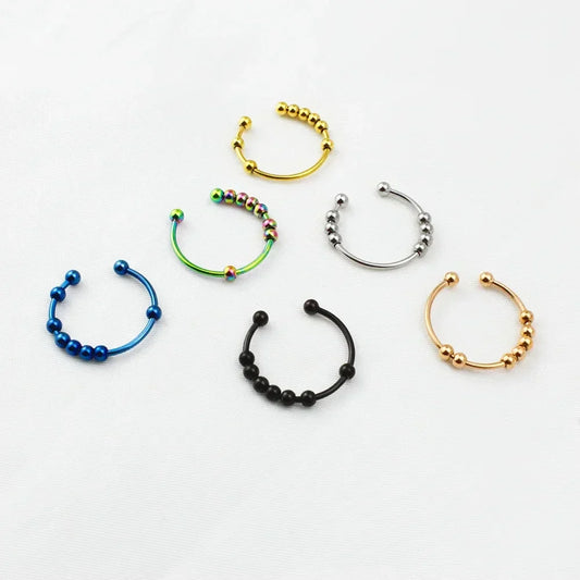 Stainless Steel DIY Beads Spinner Fidget Ring – Adjustable Anti-Stress Ring for Women