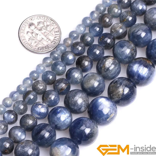 Natural Blue Kyanite Round Beads – 15" Strand for DIY Jewelry Making (4mm–12mm)