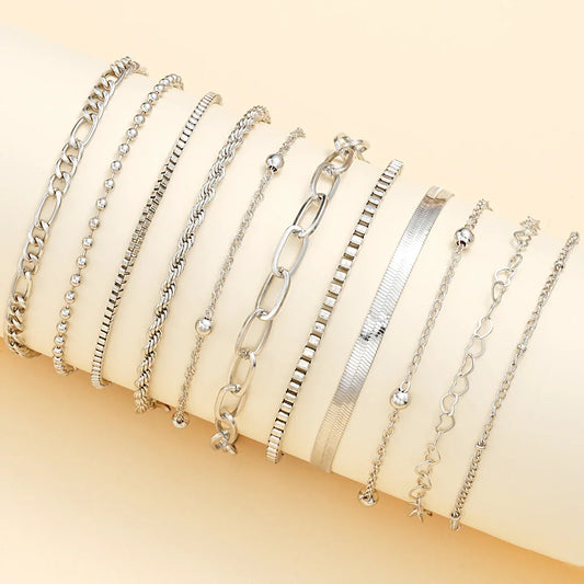 11Pcs/Set Boho Twisted Flat Snake Chain Anklet – Vintage Summer Beach Ankle Bracelet Set for Women