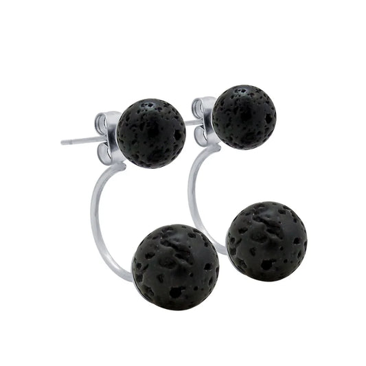 Black Natural Lava Rock Stone Bead Stud Earrings – DIY Aromatherapy Diffuser Jewelry for Women